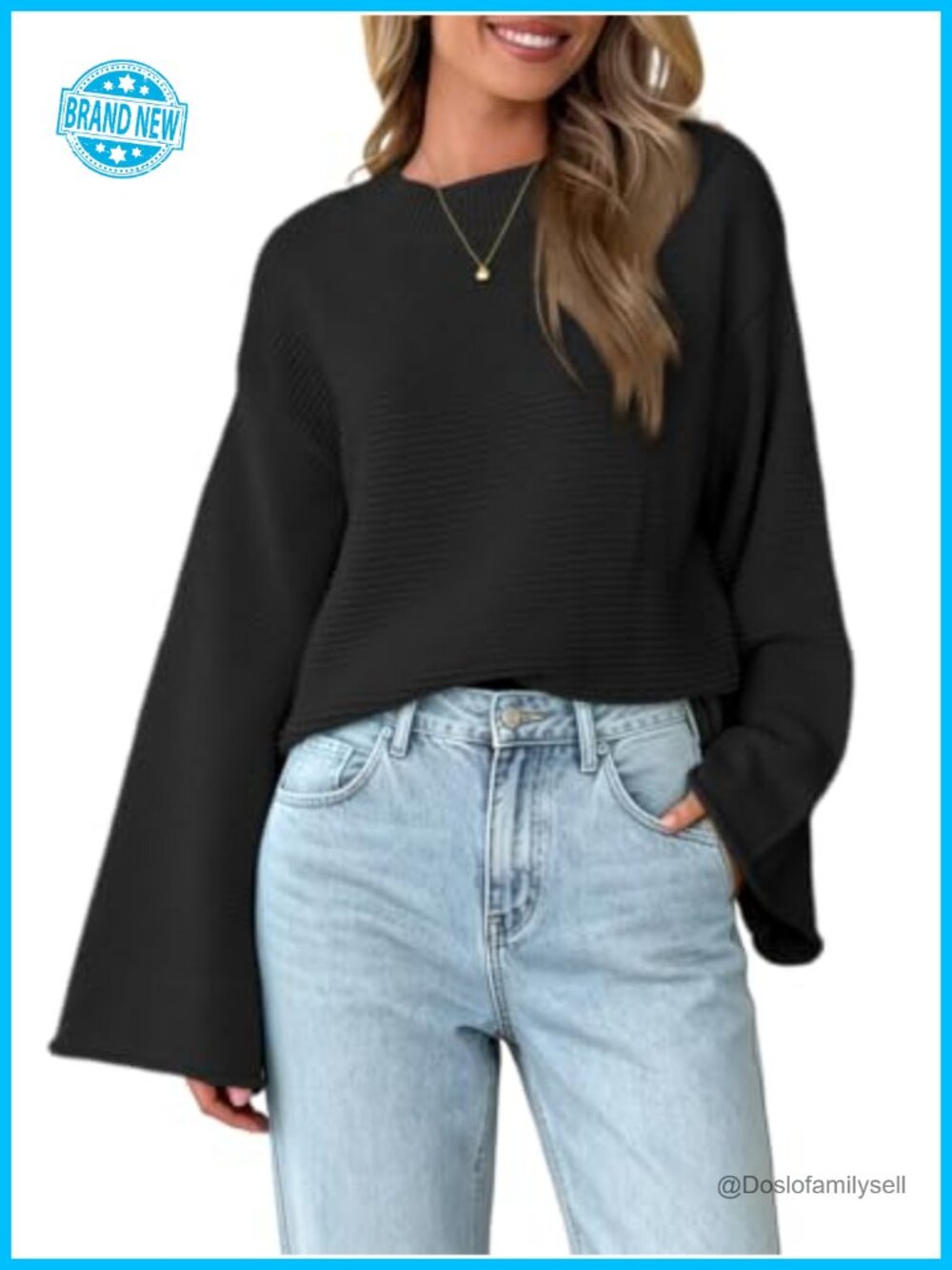 Batwing Long Sleeve Sweater Oversized Pullover Crewneck Knit Top